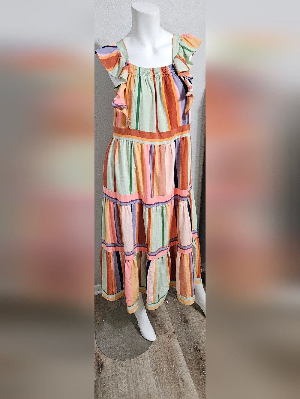 NEW ENTRO painted palette midi dress in apricot multi Size S - Picture 2 of 5